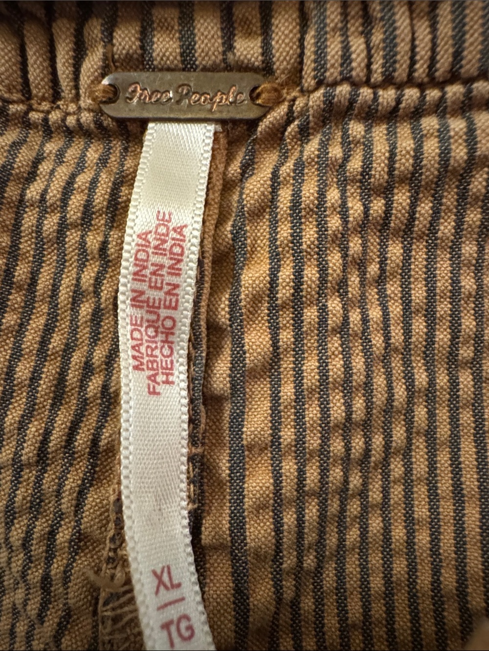 Free People Taupe Striped Wide-Leg Seersucker Pants - Picture 3 of 5